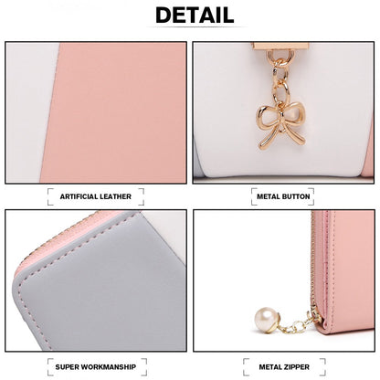 Miss Lulu Tri Colour Women's Leather Look Purse - Grey