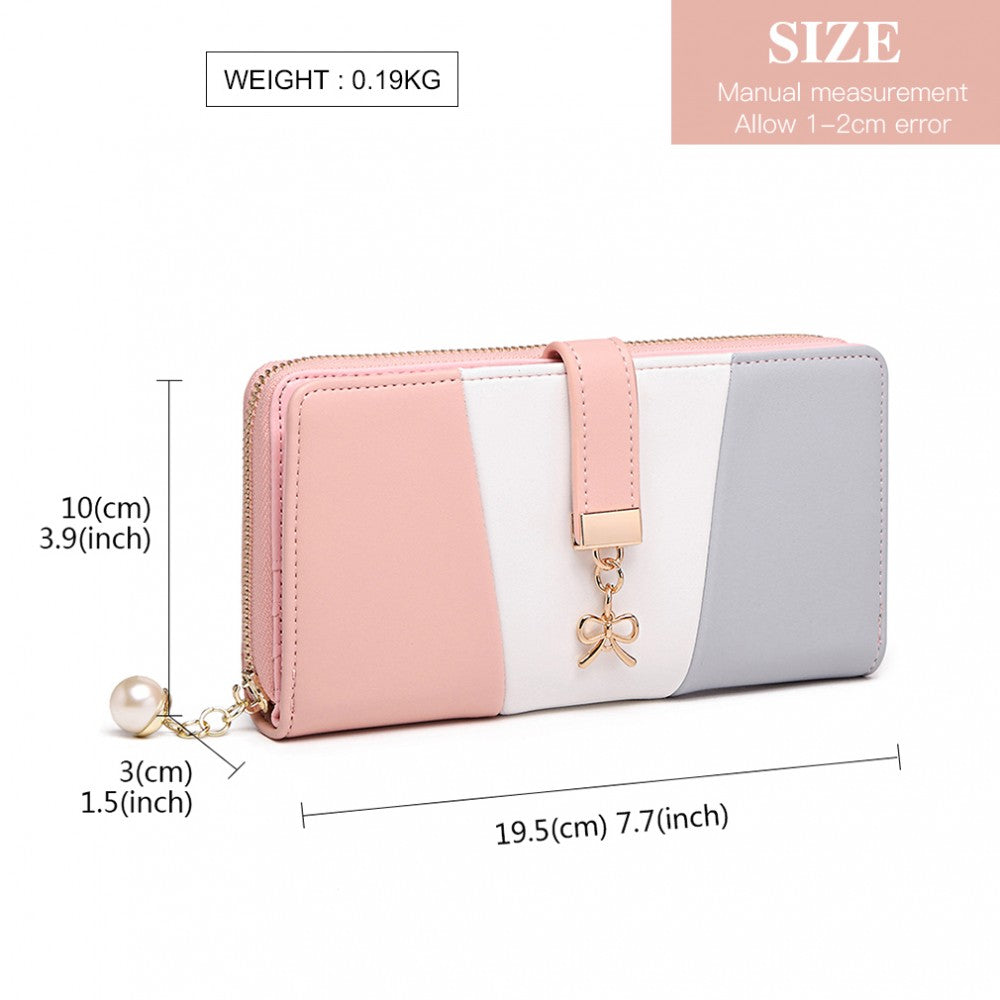 Miss Lulu Tri Colour Women's Leather Look Purse - Grey