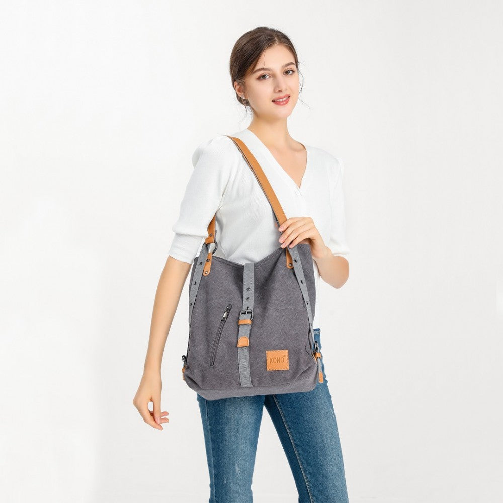 Kono Casual Canvas Dual-Use Bag Large Capacity Shoulder Bag and Backpack - Black
