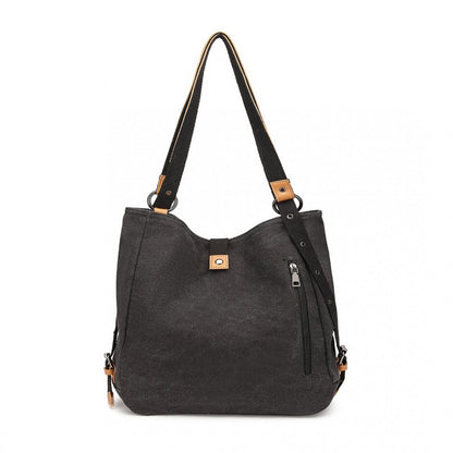 Kono Casual Canvas Dual-Use Bag Large Capacity Shoulder Bag and Backpack - Black
