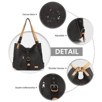 Kono Casual Canvas Dual-Use Bag Large Capacity Shoulder Bag and Backpack - Black