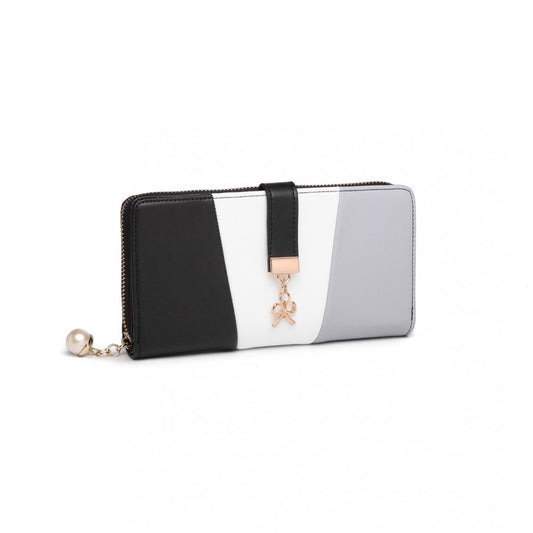 Miss Lulu Tri Colour Women's Leather Look Purse - Black