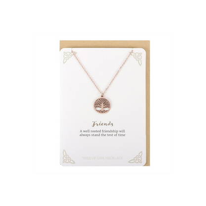 Rose Gold Friends Tree of Life Necklace Card